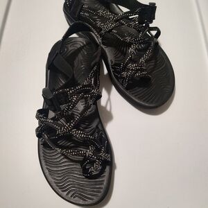 Elegant Black and White Strappy Chaco Sandals